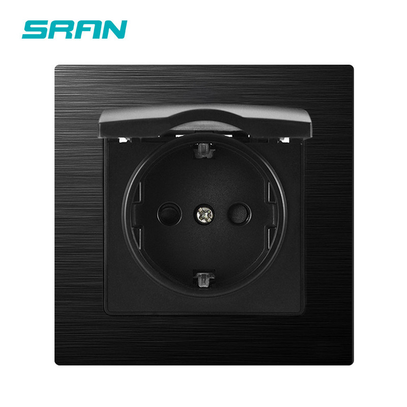ES standarta sienas ūdensizturīga elektrības ligzda, melns alumīnija sakausējuma panelis 16A 110-250V Eiropas ligzda, F9CZ003 ražotājs