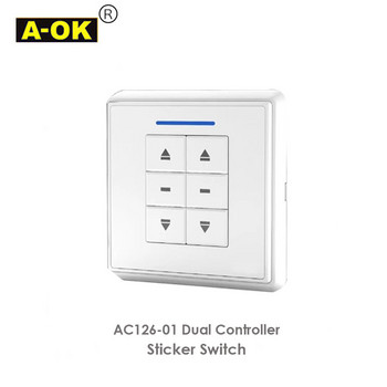 A-OK AC125-01/AC126-01 Стенен превключвател с един/двоен стикер, RF433 безжичен стенен контролер за A-OK RF433 Мотор за завеси/Тръбен мотор