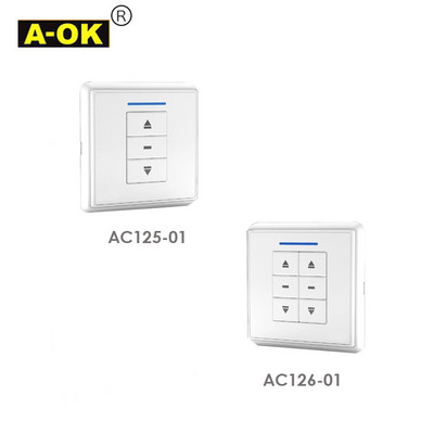 A-OK AC125-01/AC126-01 vienas/divu uzlīmes sienas slēdzis, RF433 bezvadu sienas kontrolieris A-OK RF433 aizkaru motoram/cauruļveida motoram