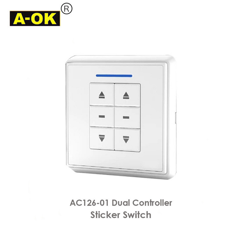 Nástenný vypínač A-OK AC125-01/AC126-01 s jednou/dvojitou nálepkou, bezdrôtový nástenný ovládač RF433 pre motor záclon/trubicový motor A-OK RF433