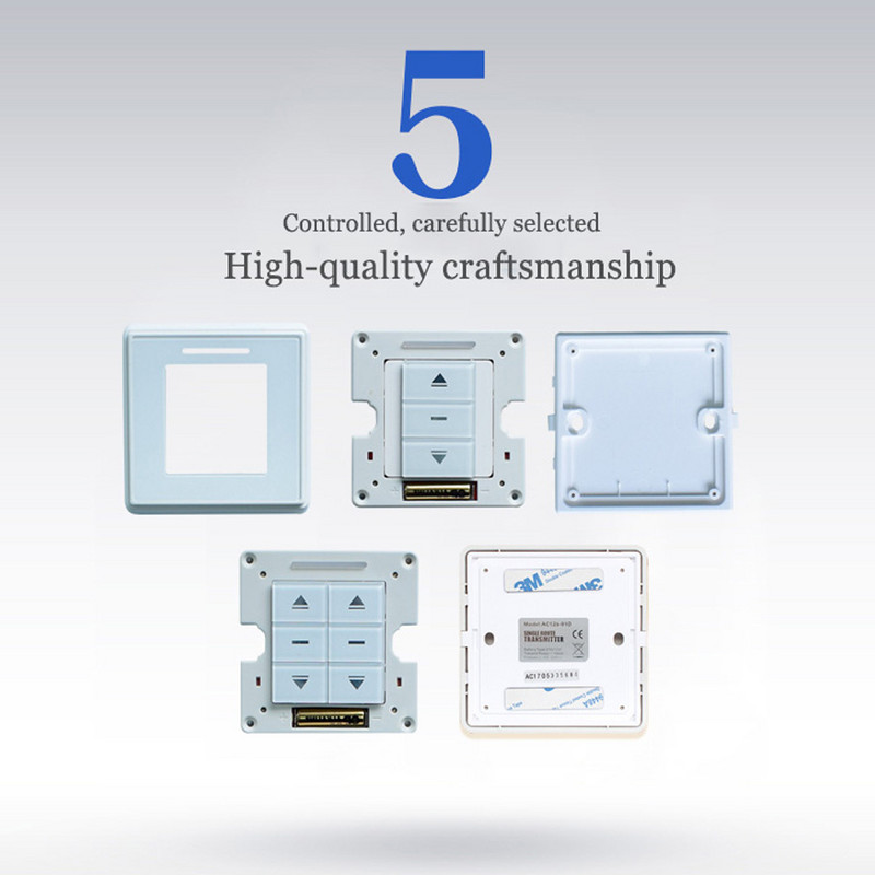 Nástenný vypínač A-OK AC125-01/AC126-01 s jednou/dvojitou nálepkou, bezdrôtový nástenný ovládač RF433 pre motor záclon/trubicový motor A-OK RF433