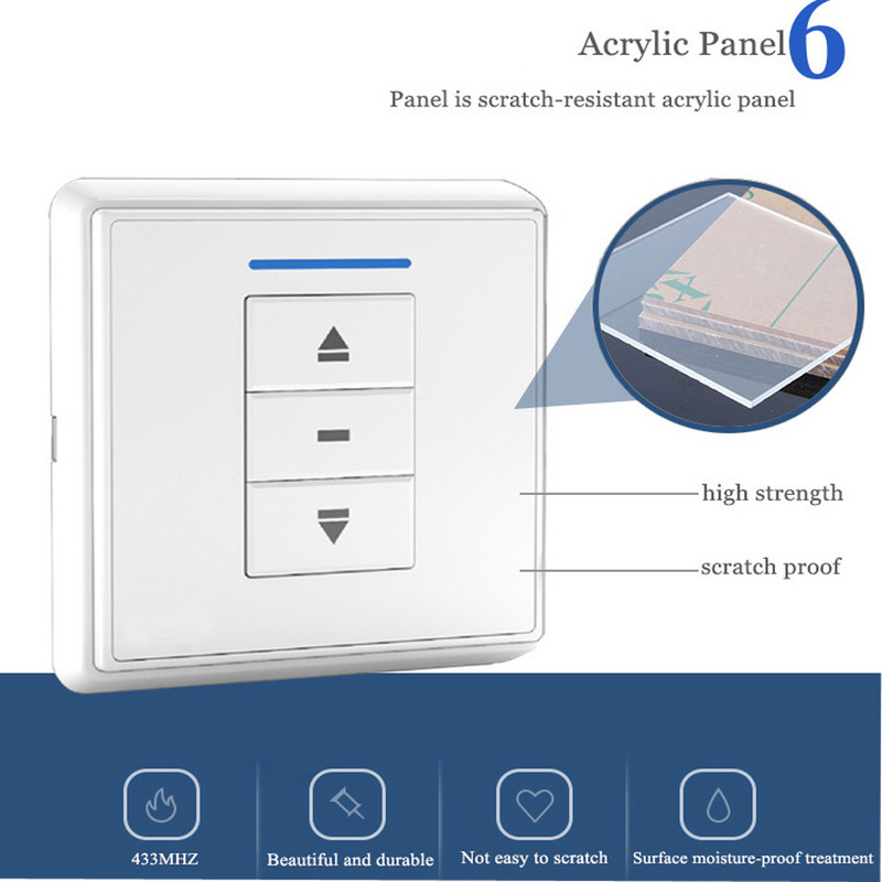 Nástenný vypínač A-OK AC125-01/AC126-01 s jednou/dvojitou nálepkou, bezdrôtový nástenný ovládač RF433 pre motor záclon/trubicový motor A-OK RF433