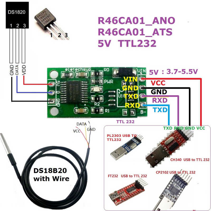 DC 3,7-25V DS18B20 RS485 RS232 TTL Modbus Rtu Senzor de temperatură Monitor de achiziție de la distanță Modul termometru digital