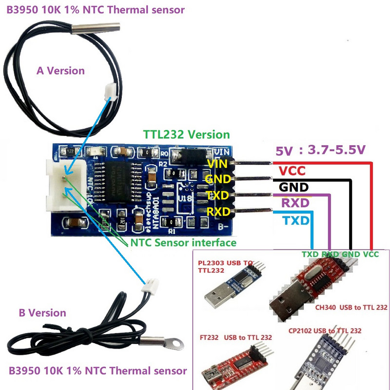 DC 5V 12V 24V RS485 RS232 TTL Modbus Rtu NTC termistorový teplotný senzor diaľkový monitorovací modul B3950 10K 1%