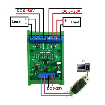 3 В 1 RS485 Modbus RTU Измервателна платка за измерване на ток и напрежение 0-30V Измерване на сигнала за напрежение 1A 2A 5A Модул за събиране на ток