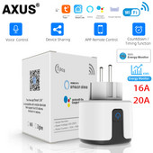 AXUS Tuya WiFi Smart Plug 16A/20A Priză inteligentă UE cu funcție de monitorizare a puterii, funcție de sincronizare, control vocal, suport Alexa Google Home
