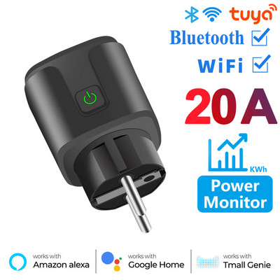 AXUS Tuya WiFi Smart Plug 16A/20A Priză inteligentă UE cu funcție de monitorizare a puterii, funcție de sincronizare, control vocal, suport Alexa Google Home