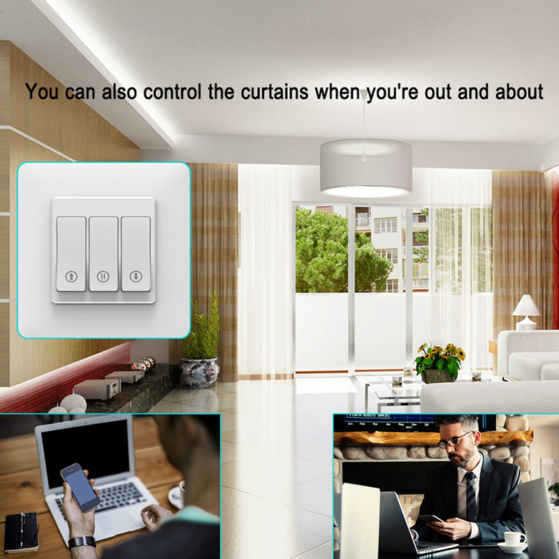 220V Tuya WiFi intelligens nyomógomb függönykapcsolóhoz, redőnyökhöz Távirányító motoros motor, Alexa Google Home