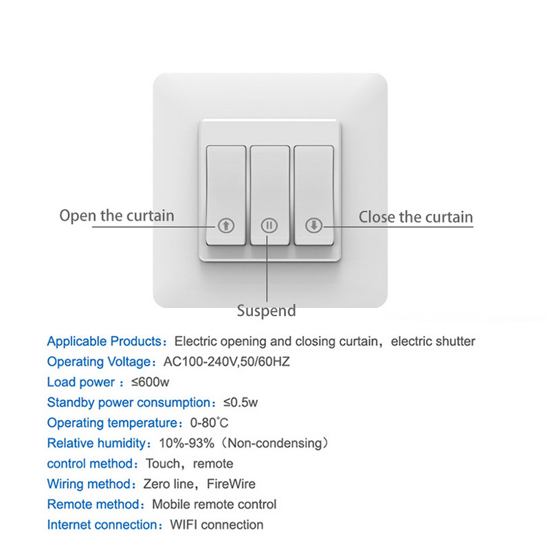 220V Tuya WiFi intelligens nyomógomb függönykapcsolóhoz, redőnyökhöz Távirányító motoros motor, Alexa Google Home