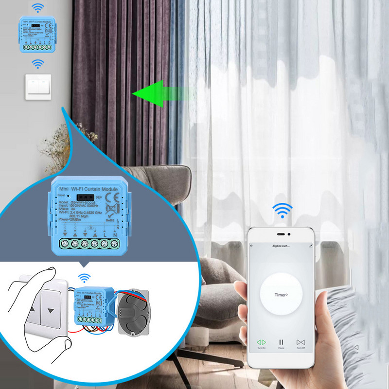 Tuya ZigBee WiFi Smart Switch Module for Roller Blinds Shutter Ηλεκτρικός κινητήρας Τηλεχειριστήριο Εργασία με Alexa Google Home