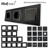 DIY Čierna kovová zásuvka EU UK USB Human IR spínač Elektrická zásuvka Brúsený hliníkový rám Moduler Key Nástenná podložka S6