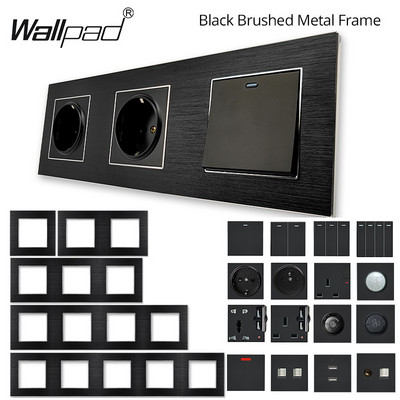 DIY Black Metal EU UK USB zidna utičnica Ljudski IR prekidač Električna utičnica Brušeni aluminijski okvir Moduler Key S6 Series Wallpad