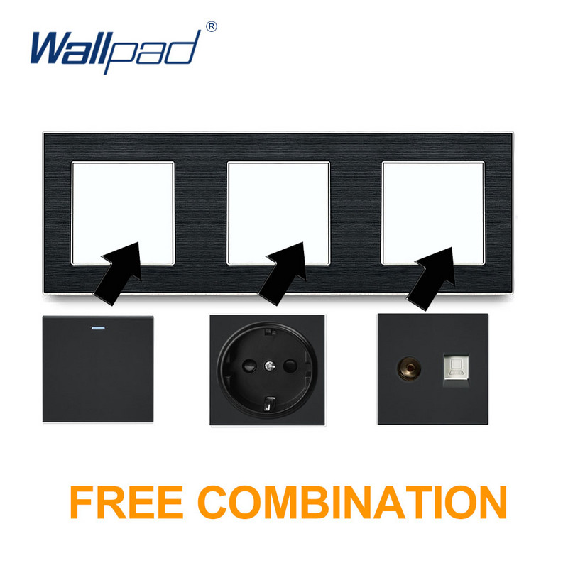 DIY Čierna kovová zásuvka EU UK USB Human IR spínač Elektrická zásuvka Brúsený hliníkový rám Moduler Key Nástenná podložka S6