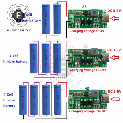 2S 3S 4S Type-C To 8,4V 12,6V 16,8V Step-Up Boost LiPo Polymer Li-Ion Module for 7,4V 11,1V 14,8V 18650 Lithium Battery