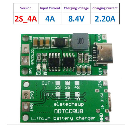 2S 3S 4S Type-C kuni 8,4 V 12,6 V 16,8 V Step-Up Boost LiPo polümeeri liitiumioonlaadija moodul 7,4 V 11,1 V 14,8 V 18650 liitiumaku jaoks