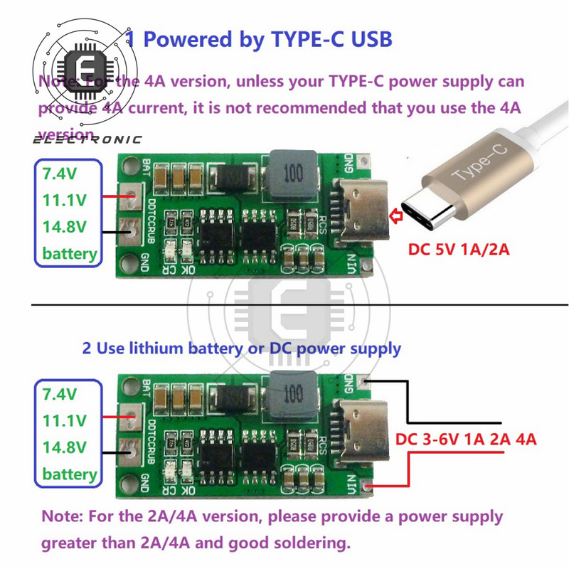 2S 3S 4S Type-C kuni 8,4 V 12,6 V 16,8 V Step-Up Boost LiPo polümeeri liitiumioonlaadija moodul 7,4 V 11,1 V 14,8 V 18650 liitiumaku jaoks