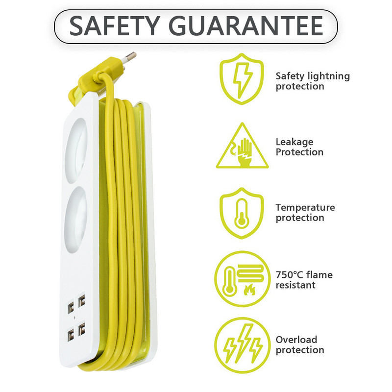 Priză de alimentare 2 priză de prelungire Ștefa UE Priză pentru încărcător Priză de birou inteligentă portabilă 4 porturi USB Încărcător de perete Multiplu