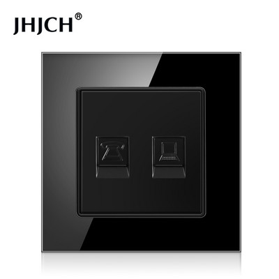 Priză de perete cu panou din sticlă de cristal JHJCH cu priză de date pentru computer internet CAT6 RJ45 TV tel priză curent slab