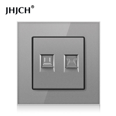 Priză de perete cu panou din sticlă de cristal JHJCH cu priză de date pentru computer internet CAT6 RJ45 TV tel priză curent slab