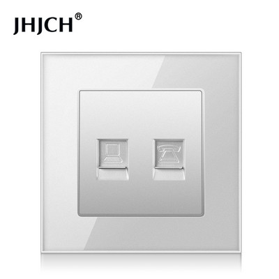 Priză de perete cu panou din sticlă de cristal JHJCH cu priză de date pentru computer internet CAT6 RJ45 TV tel priză curent slab