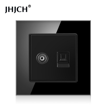 Priză de perete cu panou din sticlă de cristal JHJCH cu priză de date pentru computer internet CAT6 RJ45 TV tel priză curent slab