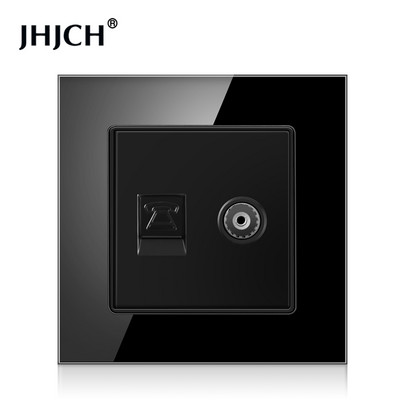 Priză de perete cu panou din sticlă de cristal JHJCH cu priză de date pentru computer internet CAT6 RJ45 TV tel priză curent slab