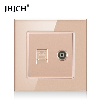 Priză de perete cu panou din sticlă de cristal JHJCH cu priză de date pentru computer internet CAT6 RJ45 TV tel priză curent slab