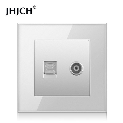 Priză de perete cu panou din sticlă de cristal JHJCH cu priză de date pentru computer internet CAT6 RJ45 TV tel priză curent slab