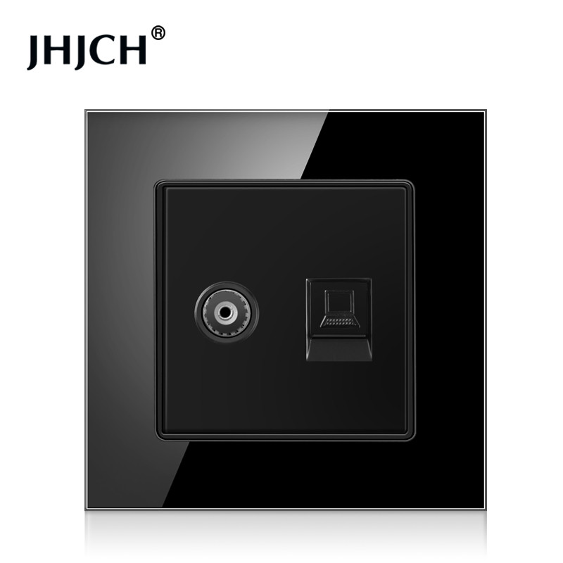 Priză de perete cu panou din sticlă de cristal JHJCH cu priză de date pentru computer internet CAT6 RJ45 TV tel priză curent slab