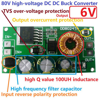 Nagyfeszültségű DC-DC Buck átalakító modul, lefelé irányuló feszültségszabályozó kártya 80V 72V 64V 60V 48V 36V 24V - 15V 12V 9V 6V 5V 3,3V