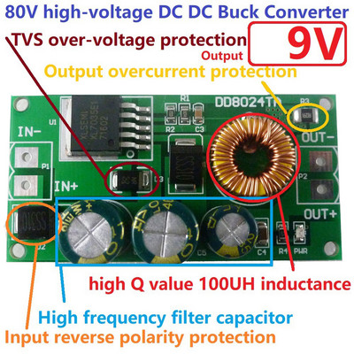 Nagyfeszültségű DC-DC Buck átalakító modul, lefelé irányuló feszültségszabályozó kártya 80V 72V 64V 60V 48V 36V 24V - 15V 12V 9V 6V 5V 3,3V