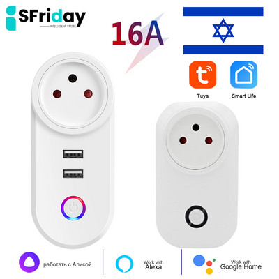 IsFriday Smart Socket Israel с USB 16A Tuya Wifi Plug Smart Life App Дистанционно управление Таймер Поддръжка Alexa Google Assistant