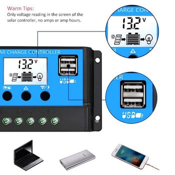 Слънчев панел USB контролер за зареждане 12V/24V регулируем LCD дисплей Регулатор на батерията с порт Двойно автоматично зарядно устройство за клетки с товар