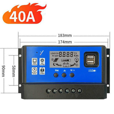 Panou solar Controler de încărcare USB 12V/24V Afișaj LCD reglabil Regulator de baterie cu port Încărcător dublu de celule automate cu încărcare