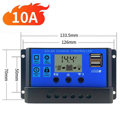 Panou solar Controler de încărcare USB 12V/24V Afișaj LCD reglabil Regulator de baterie cu port Încărcător dublu de celule automate cu încărcare