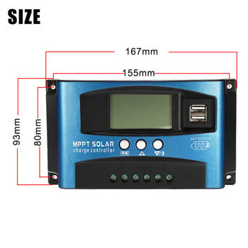 MPPT Solar Charge Controller LCD Display Dual USB 12V/24V Auto Solar Cell Panel Charger Regulator With Load 30/40/50/60/100A
