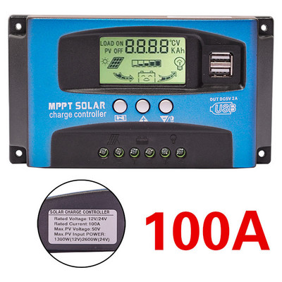 Controler de încărcare solară MPPT Afișaj LCD Dual USB 12V/24V Regulator de încărcare automat cu panou solar cu celule solare cu sarcină 30/40/50/60/100A