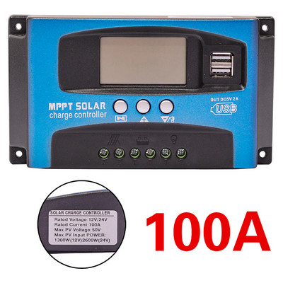 Controler de încărcare solară MPPT Afișaj LCD Dual USB 12V/24V Regulator de încărcare automat cu panou solar cu celule solare cu sarcină 30/40/50/60/100A