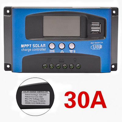 Controler de încărcare solară MPPT Afișaj LCD Dual USB 12V/24V Regulator de încărcare automat cu panou solar cu celule solare cu sarcină 30/40/50/60/100A
