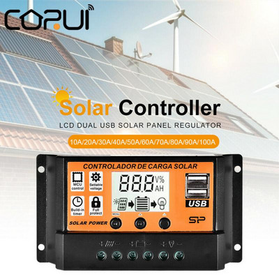 Controler de încărcare solară CORUI Controler cu panou solar Afișaj cu ecran LCD 12V/24V MPPT/PWM Control luminii Control întârziere Casă inteligentă