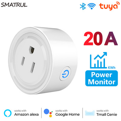 20A Tuya Smart Wifi spraudnis ASV bezvadu vadības ligzda ar enerģijas uzraudzības taimera funkciju darbojas ar Alexa Google Home