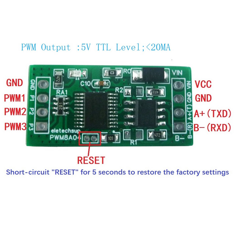 3Ch 1Hz-20kHz Frecvența ciclului de lucru PWM Reglabil Generator de impulsuri cu undă pătrată UART RS232 RS485 Bus Modbus RTU Board