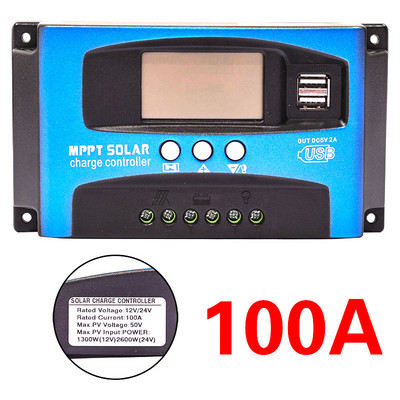 30/40/50/60/100A MPPT napelemes töltésvezérlő kettős USB LCD kijelző 12V 24V automatikus napelemes paneles töltő szabályozó terheléssel