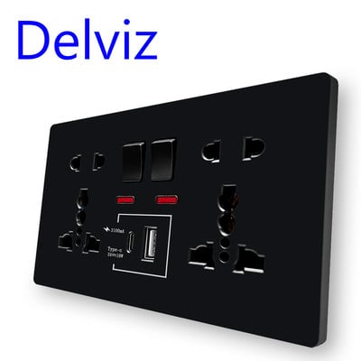 Delviz Type-C ātrās uzlādes pieslēgvietas, AC 110V ~ 250V 146mm*88mm panelis, 18W viedā uzlāde Dubultā kontaktligzda, sienas USB universālā barošanas ligzda