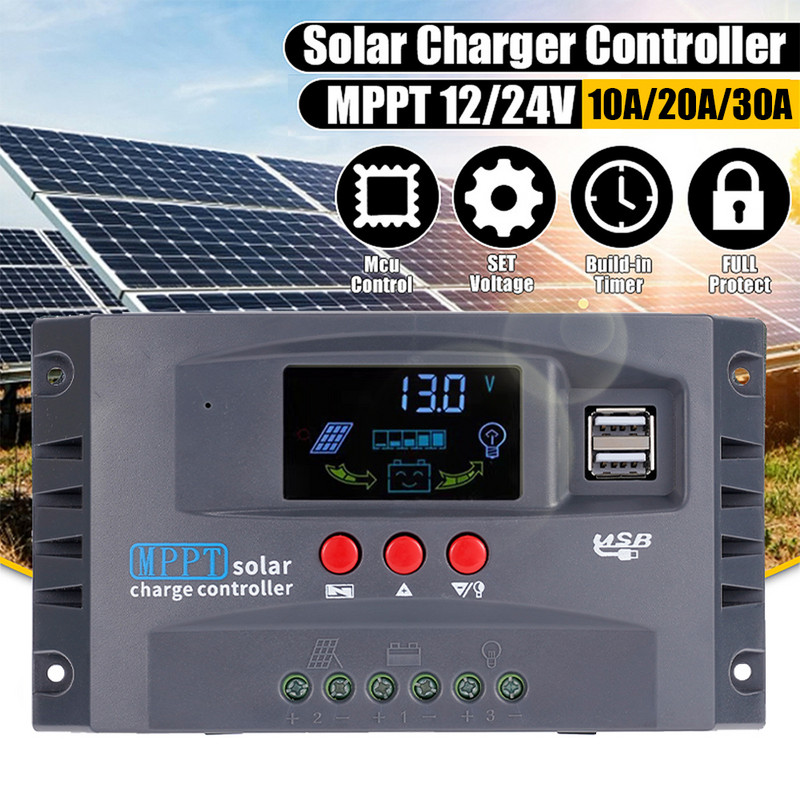 Controler de încărcare solară MPPT 10A 20A 30A Controler de panou de încărcare USB dublu Regulator 12v 24v pentru litiu Lifepo4 gel plumb acid