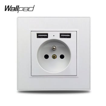 Wallpad S6 White Brushed Panel EU Γαλλική Power Universal πρίζα τοίχου USB Φορτιστής Δεδομένα CAT6 TV Modules Συνδυασμός DIY