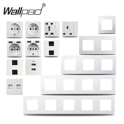 Wallpad S6 White Brushed Panel EU Γαλλική Power Universal πρίζα τοίχου USB Φορτιστής Δεδομένα CAT6 TV Modules Συνδυασμός DIY