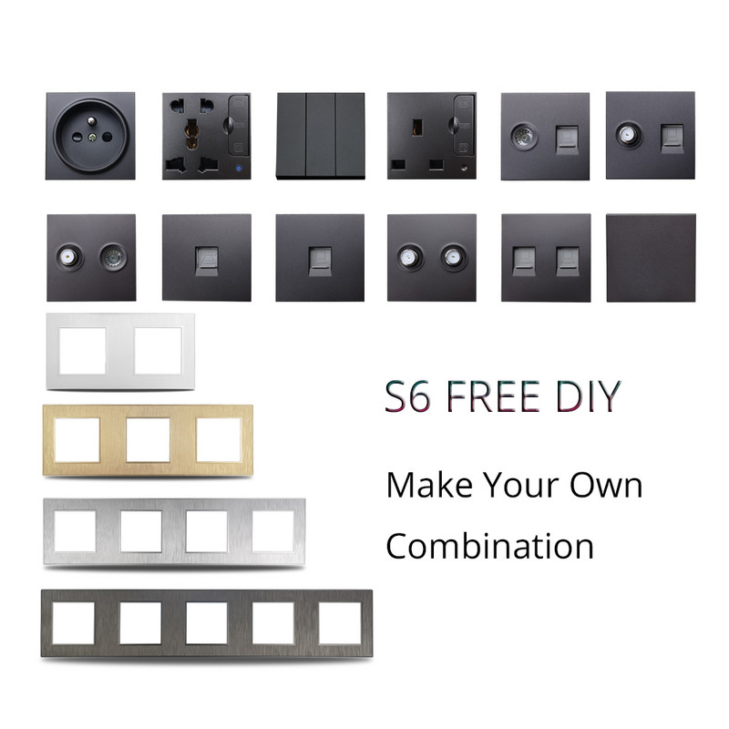 Wallpad S6 Panou alb periat UE Franceză Priză de perete universală Încărcător USB Date Module TV CAT6 Combinație DIY