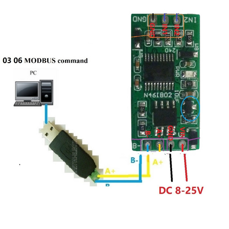 4-20MA DC 12V 2ch 0-20MA Áram analóg adatgyűjtés RS485 Modbus RTU ADC modul PLC műszerméréshez