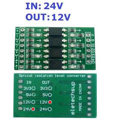 Jelleválasztás PLC szintű átalakítás PNP NPN-ről PNP jelszintű feszültség konverzióra 4 ch 24V-3.3V 5V 12V 24V